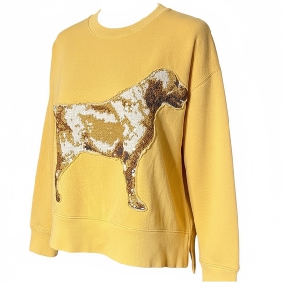 None Tops - Tapestry Dog Upcycled Yellow Sweatshirt
